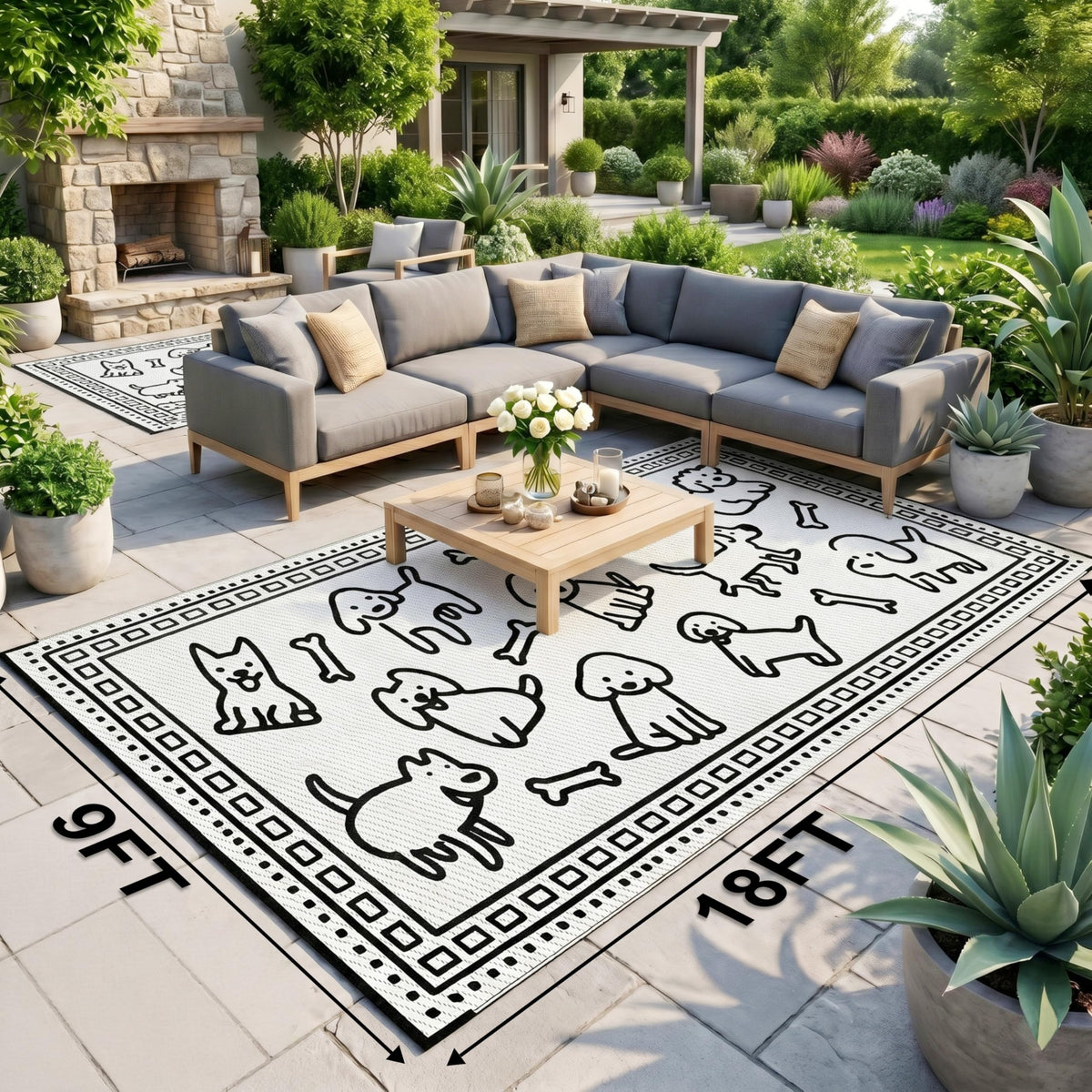 CircleRoad RV Outdoor Rug 9x18 Waterproof Patio Rug Mat with 4 Stakes UV Resistant Reverisble Plastic Straw Outdoor Rug with Carry Bag for RV Camping Picnic Beach Backyard
