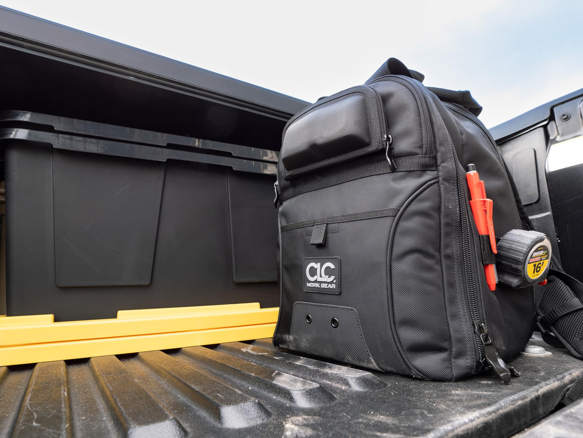 CLC Work Gear 55532 36-Pocket Tool Backpack – Heavy-Duty Ballistic Polyester Contractor Backpack with Laptop Compartment, Reinforced Glasses Case & Padded Straps
