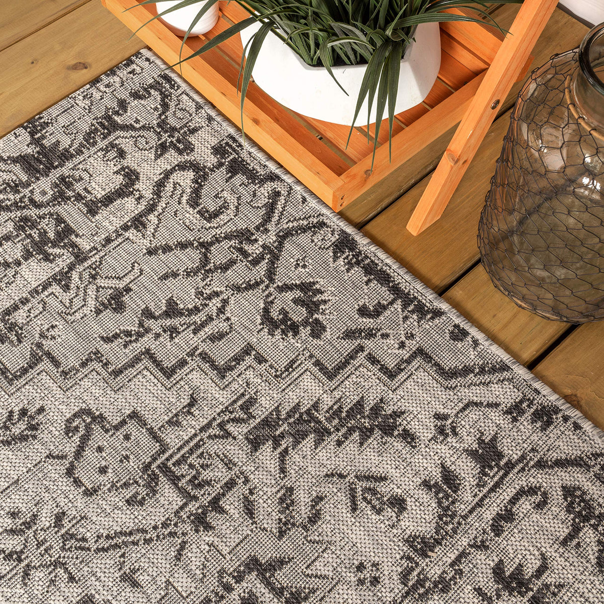 JONATHAN Y Boho Medallion Indoor Outdoor Square Area Rug 9X9 Black/Gray, Estrella Textured Weave for Backyard, Patio, Porch, Easy-Cleaning, High Traffic, Pet-Friendly, Non-Shedding (SMB105D-9SQ)