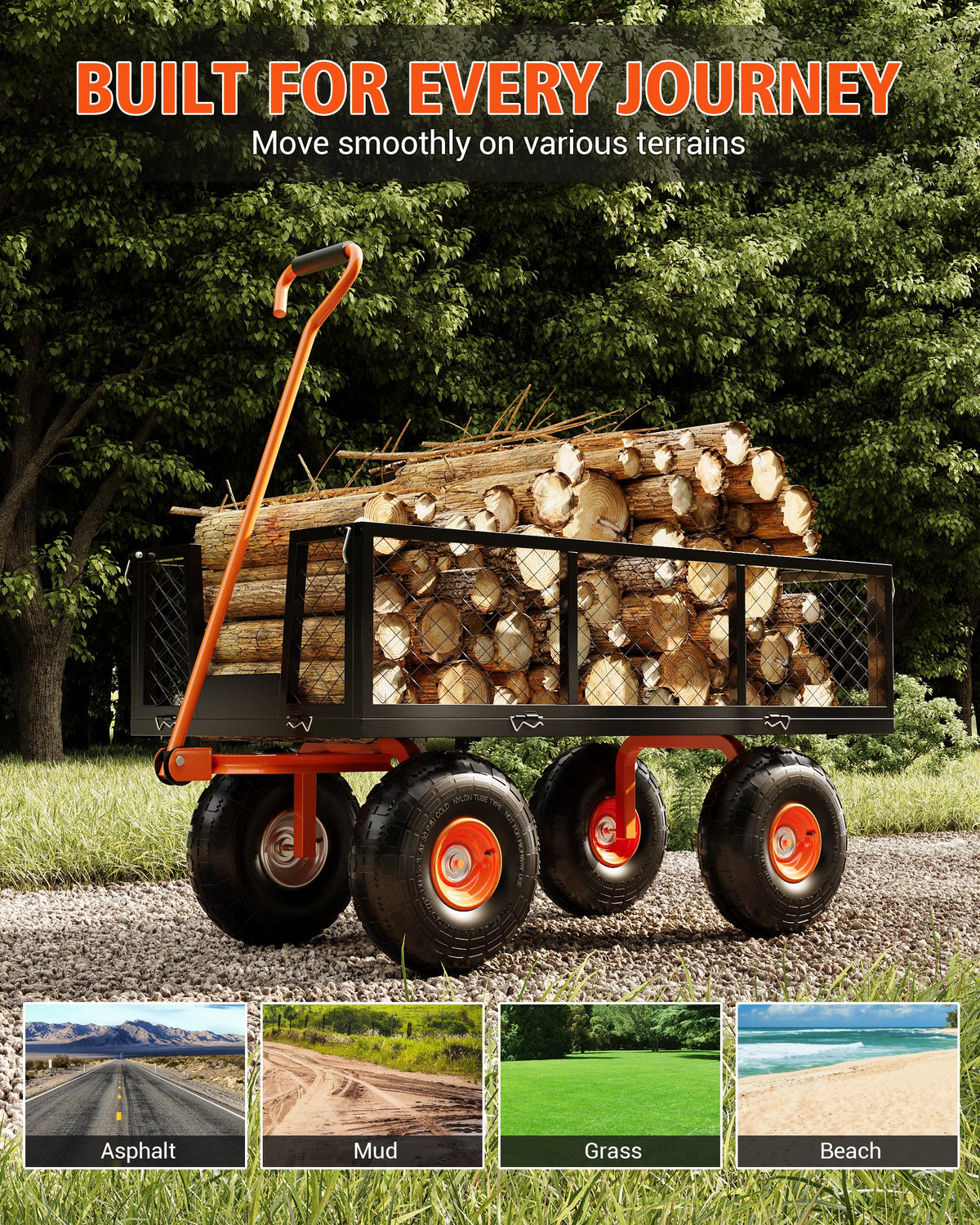 Heavy Duty 900 Lbs Capacity Steel Garden Cart, 3-in-1 Utility Metal Wagon, with Removable Mesh Sides to Convert Into Flatbed, 180° Rotating Handle and 10" Tires