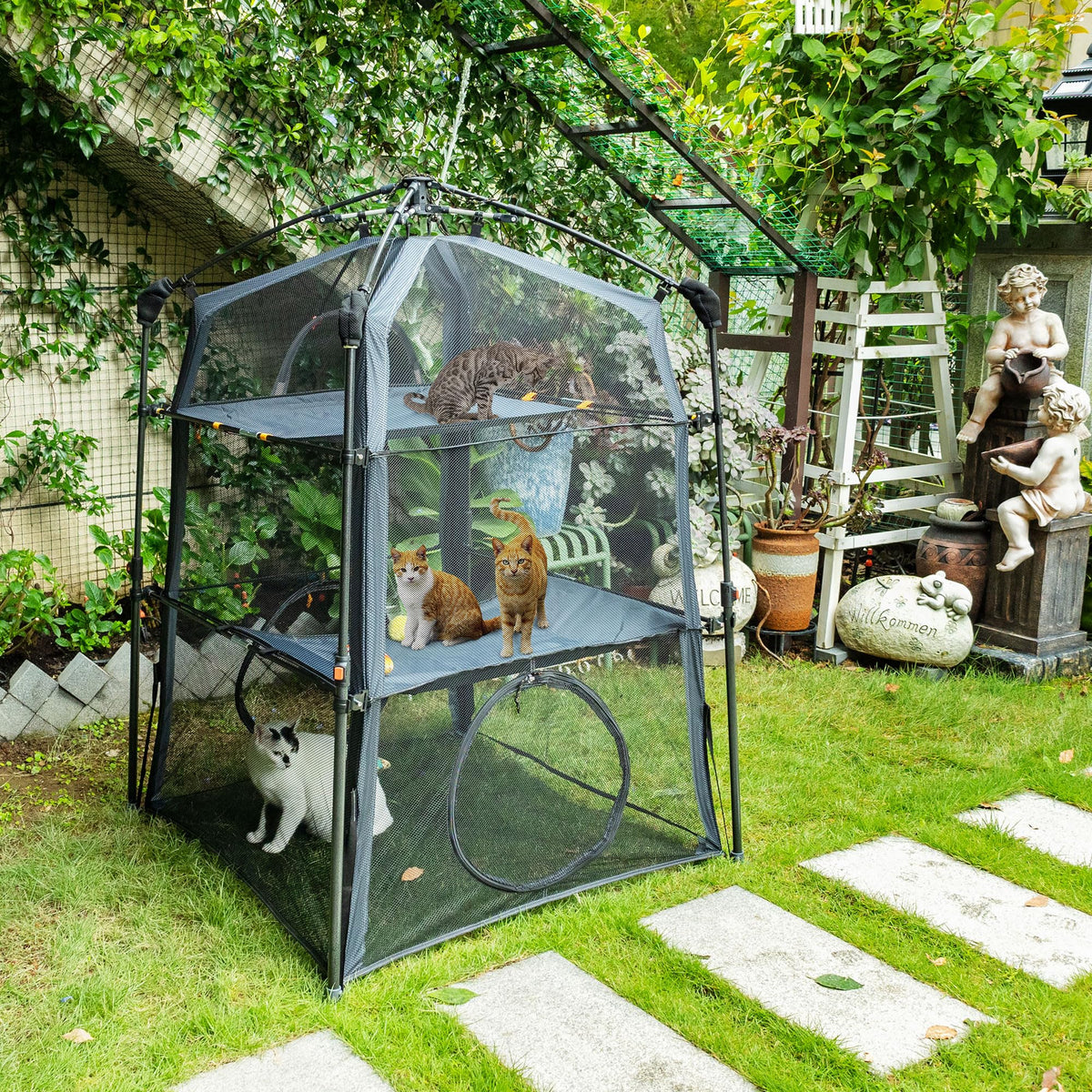 Itent Cat Enclosure Kitten and Cat Tower Tent for Indoors and Outdoors,3 Tier Cat Cage Inside,Portable and Foldable,Two Doors Design;Kitty Play Tunnel for Indoor and Outdoor, Pet Play House