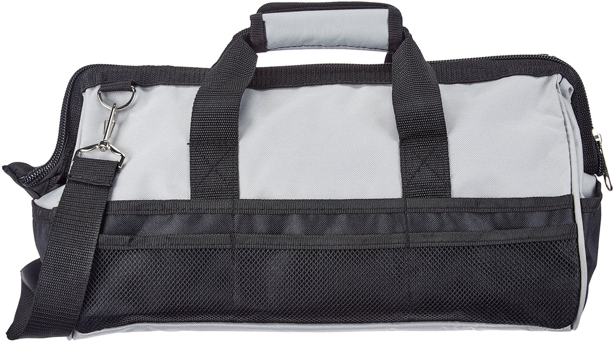 Amazon Basics Durable Wear-Resistant Tool Storage Bag with Adjustable Shoulder Strap,Portable Tool Organizer,16 in,Black & Grey,(Pack of 8)