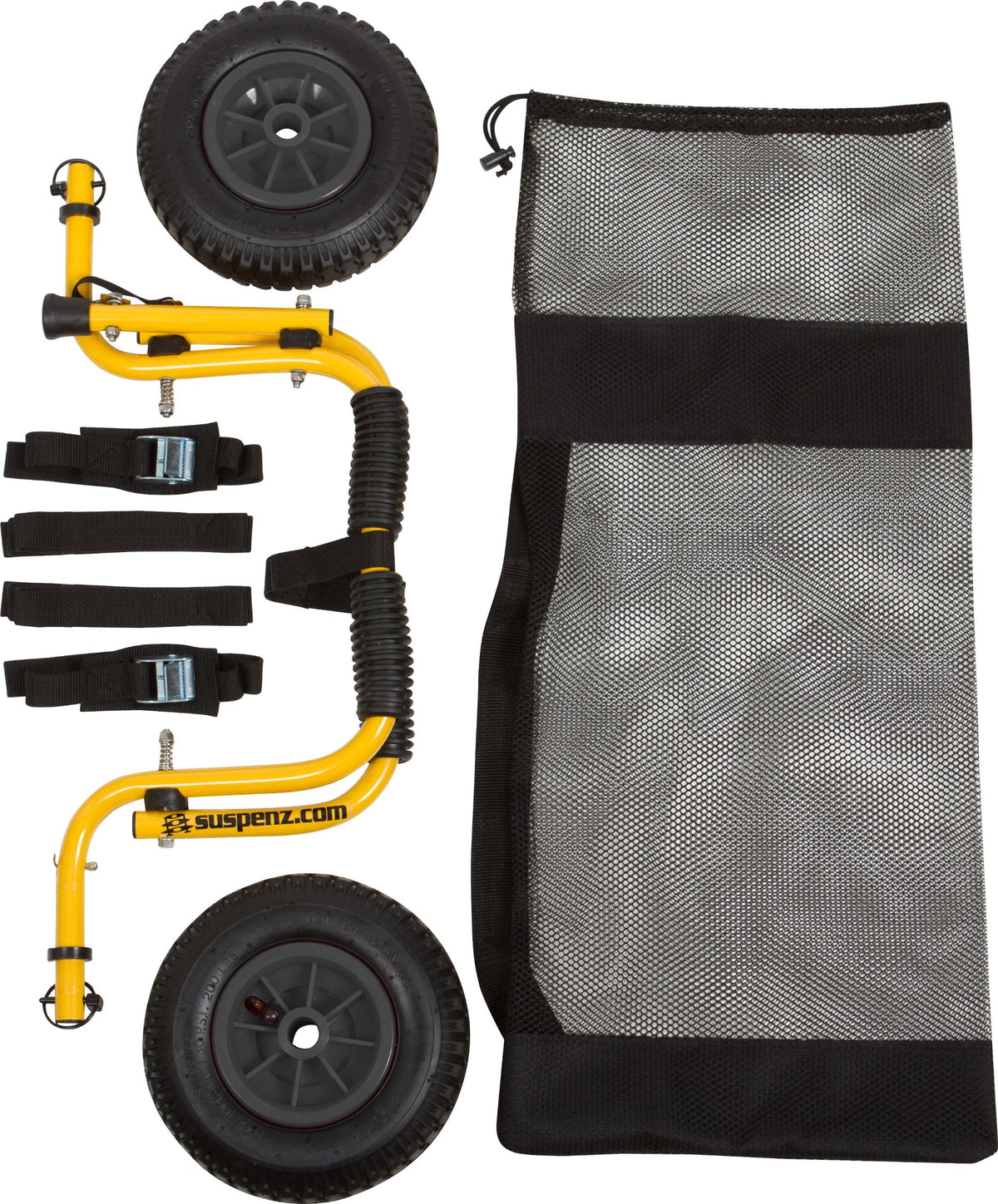 Suspenz Stowable Kayak Carrier Cart, SK Trailer Cart with Airless Wheels and Straps, Yellow, (22-1166)