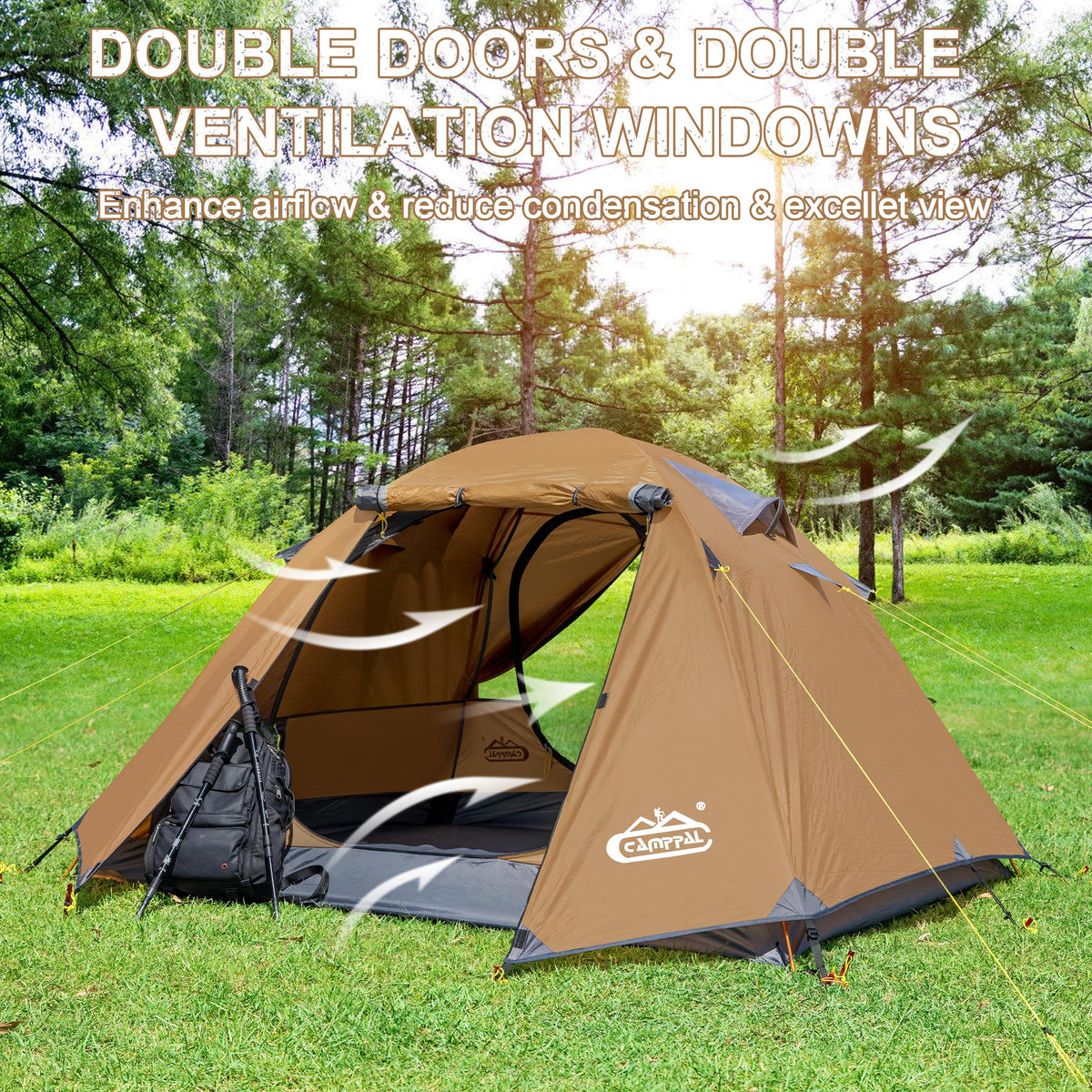 Camppal 2-3 Person Backpacking Tent, Waterproof Windproof 4 Season Tent for Camping, Easy Setup 2 Person Tent for Backpacking, Hiking, Hunting, Motor Cycling & Biking