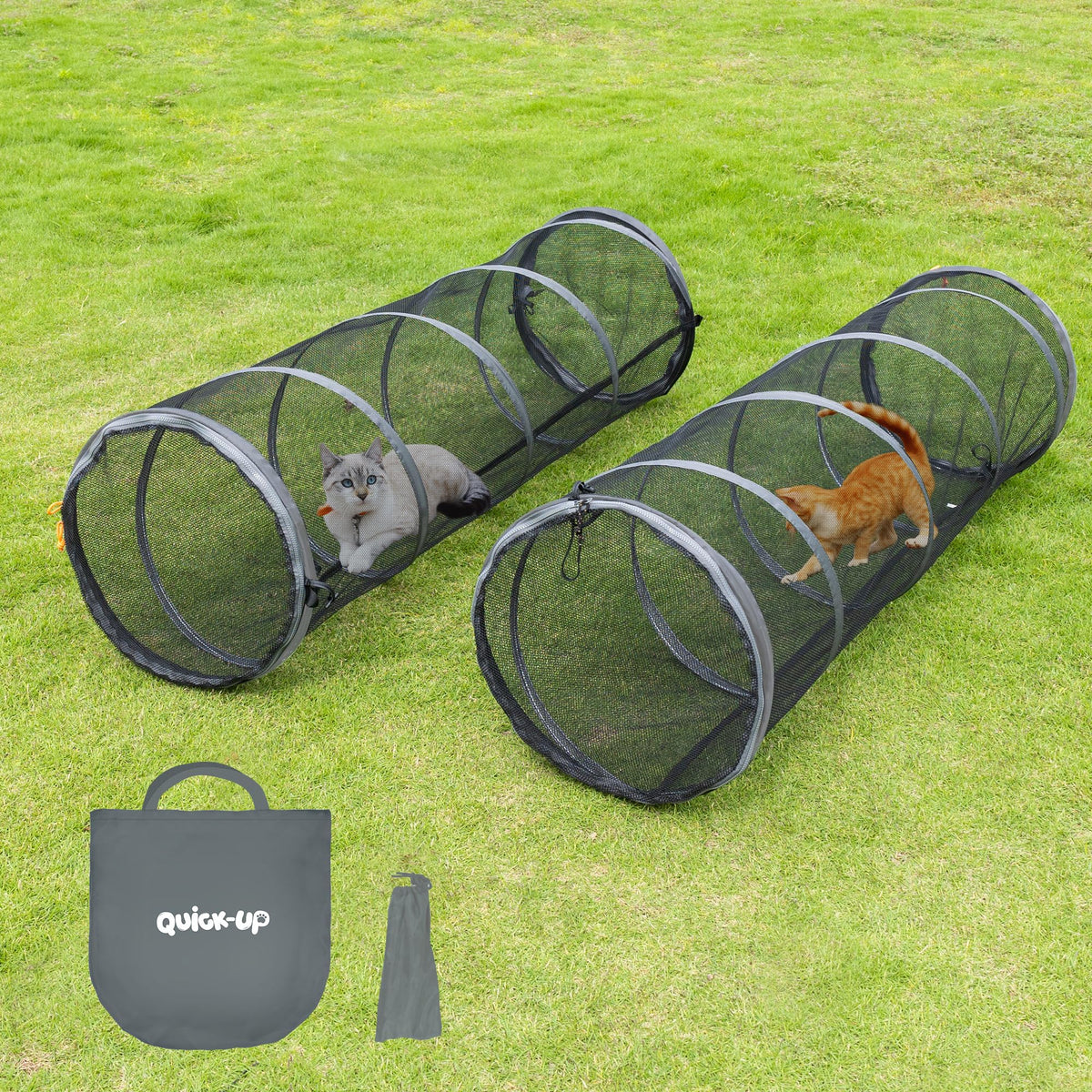 Pop-Up Cat Tent with Pet Bed and 2 Tunnels - Dual Room Kitty Hideaway for Playing & Napping, Scratch-Resistant Mesh, Detachable DIY Interactive Cat Play Set, Portable Indoor Outdoor Cat Cave