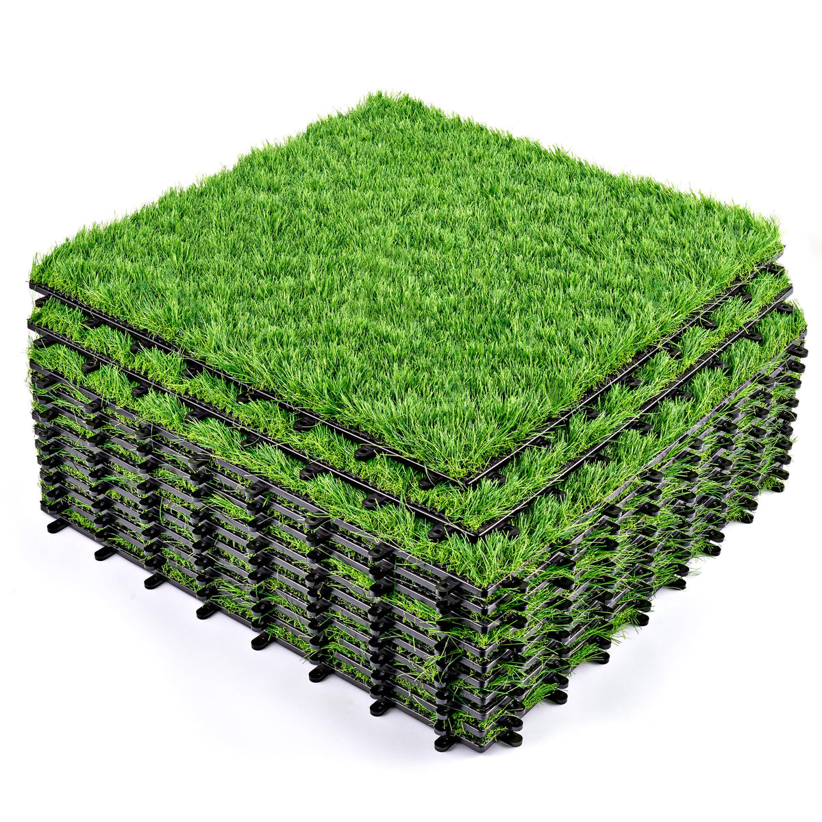 Sorbus 48Sq. Ft. Artificial Grass Tiles – Interlocking 24"x24" Fake Grass Mats for Balcony, Patio, Deck Flooring, Pets & Dog Pee Pad – Self-Draining Turf Squares with 8-Buckle System for Outdoor Decor