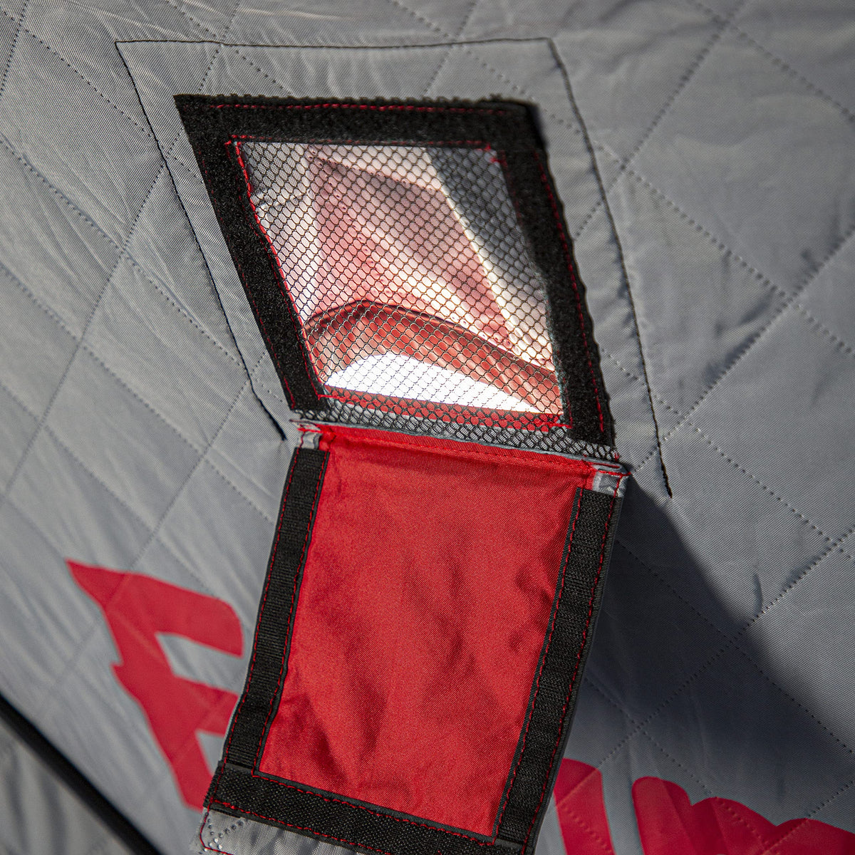 Eskimo Outbreak 650XD Pop-up Portable Insulated Ice Fishing Shelter, 94 sq ft. Fishable Area, 5-7 Person, Red/Black, 143" x 135"