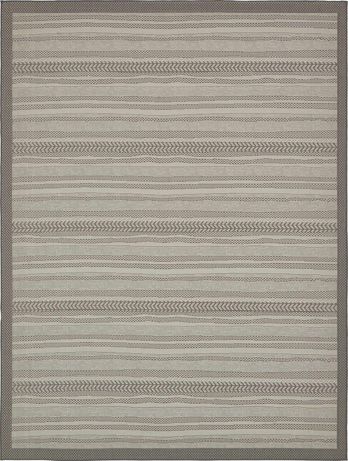 Unique Loom Outdoor Border Collection Area Rug - Lines (9' x 12' 2" Rectangle, Gray/ Silver)