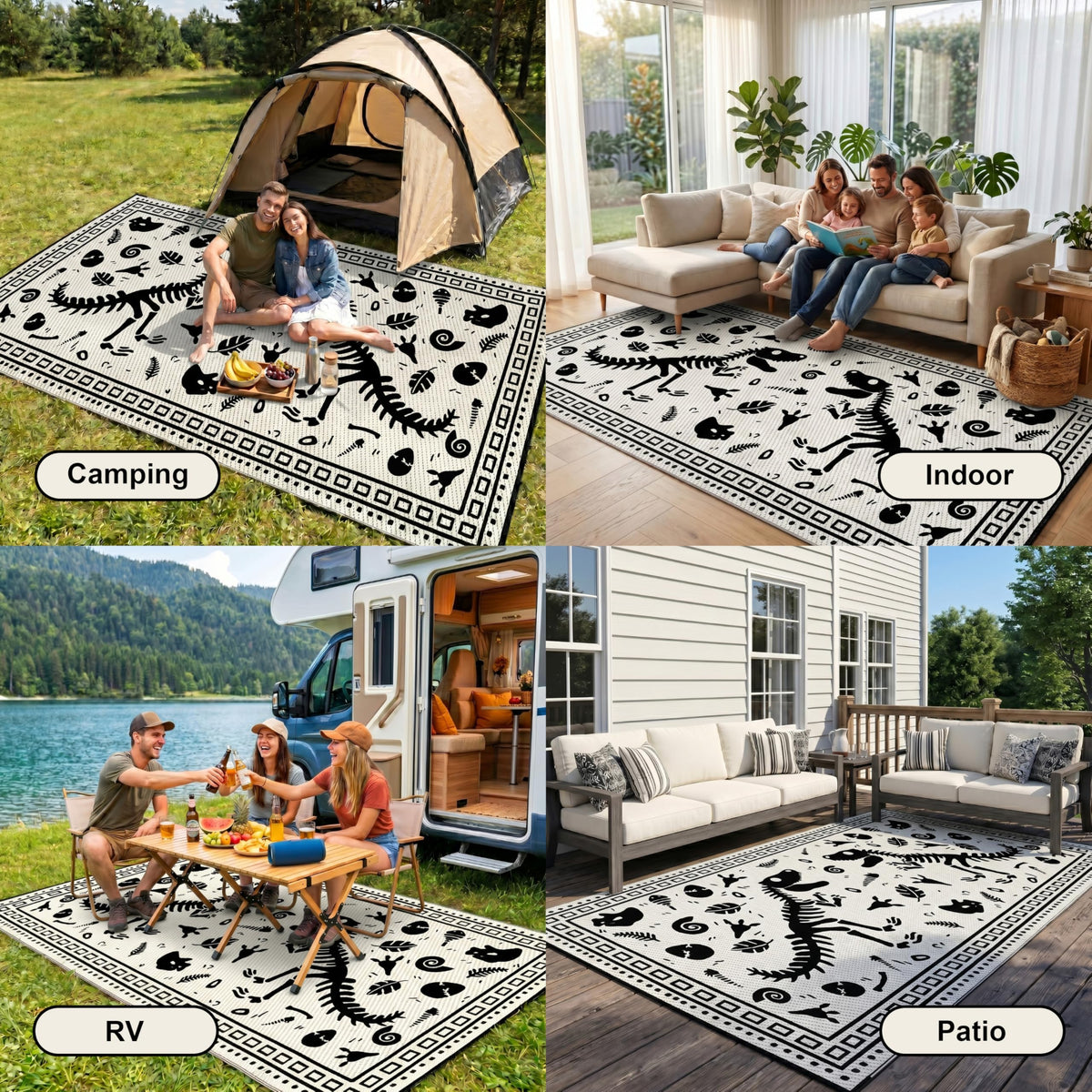 CircleRoad RV Outdoor Rug 9x18 Waterproof Patio Rug Mat with 4 Stakes UV Resistant Reverisble Plastic Straw Outdoor Rug with Carry Bag for RV Camping Picnic Beach Backyard