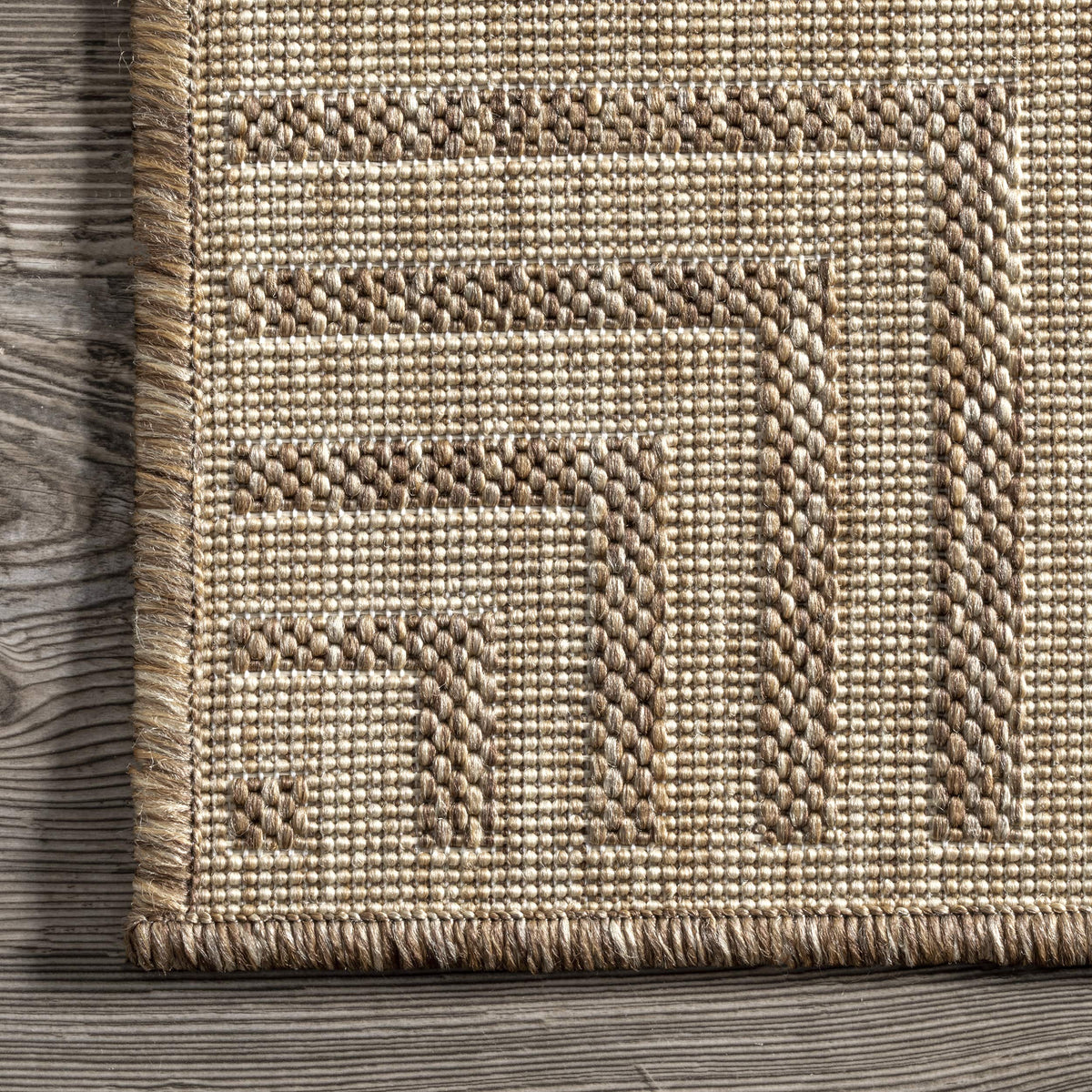 Nuloom Asha Light Brown/Ivory, 6'7" x 9', Casual, Striped Border, Soft and Cozy, High Traffic, Easy Clean, Durable Area Rug for Indoor/Outdoor Patio, Deck, Porch, Garden, Courtyard