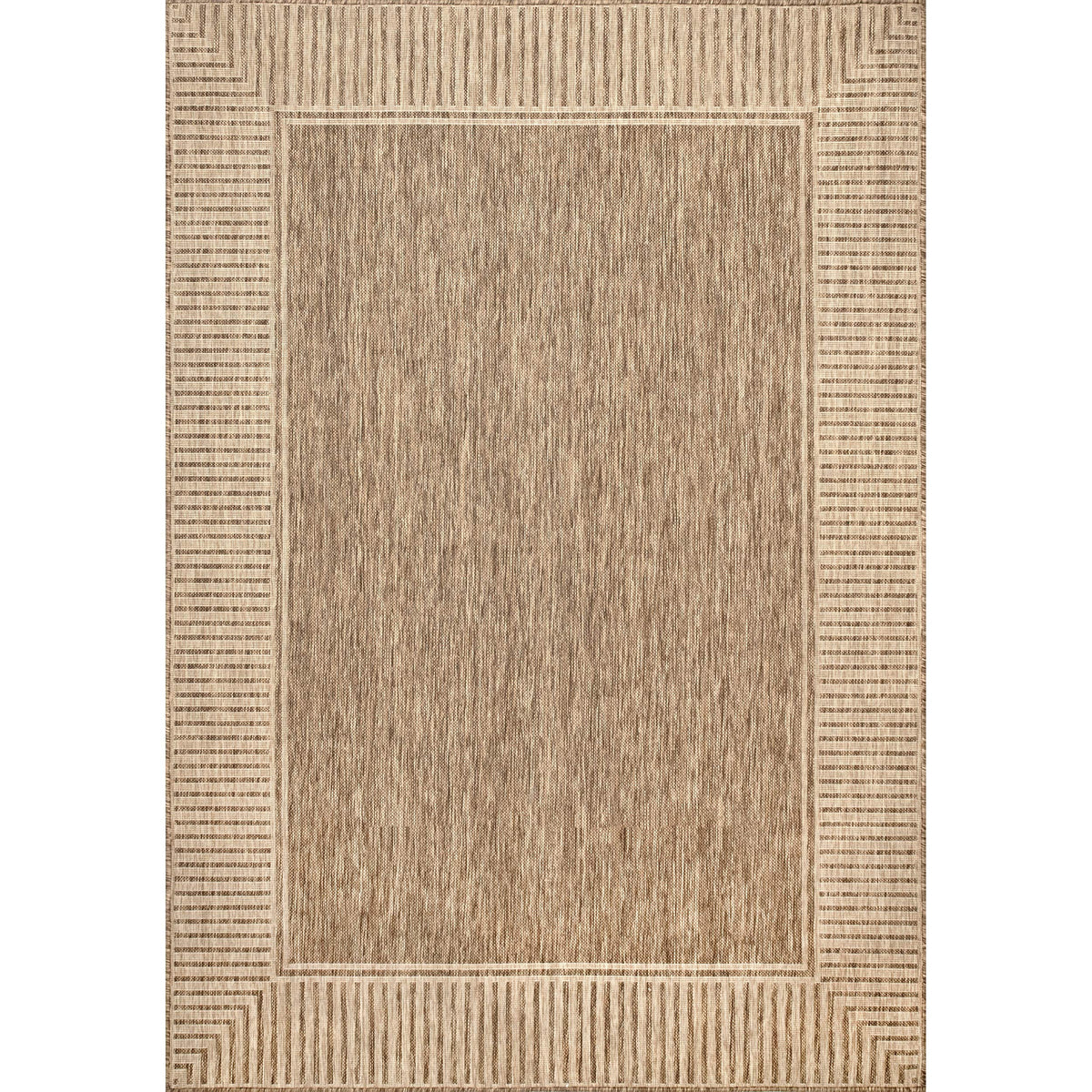 Nuloom Asha Light Brown/Ivory, 6'7" x 9', Casual, Striped Border, Soft and Cozy, High Traffic, Easy Clean, Durable Area Rug for Indoor/Outdoor Patio, Deck, Porch, Garden, Courtyard