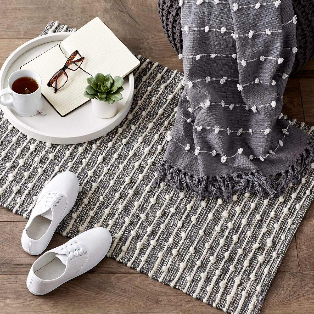 DII Slub Rug Collection Recycled Cotton Loop, 2x3', Mineral Gray