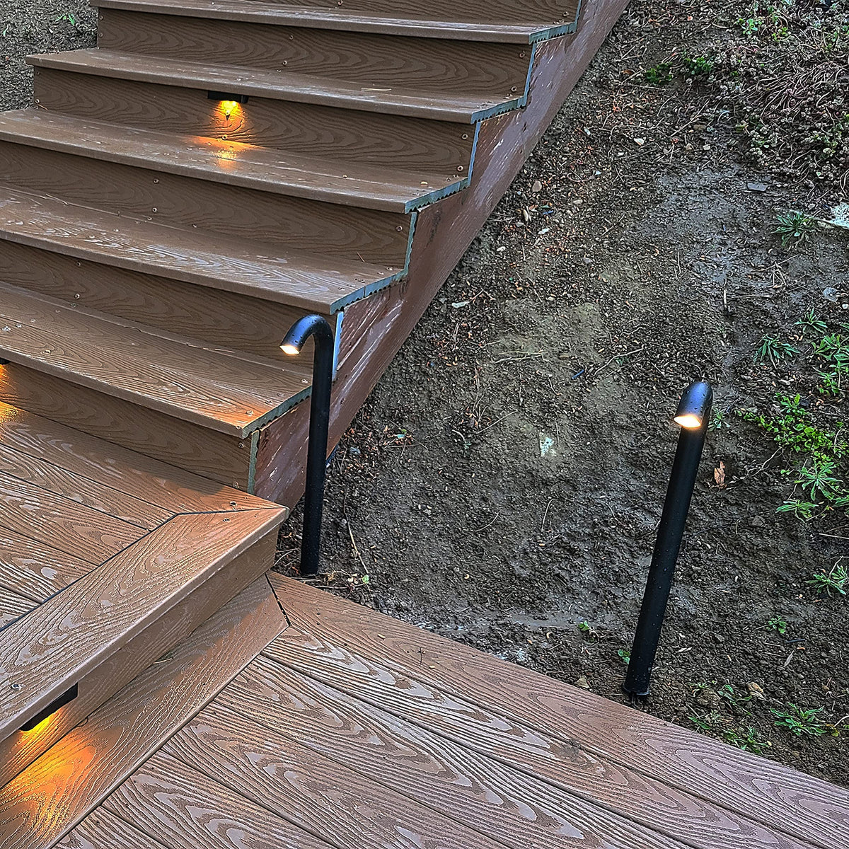 LUMENGY 3W LED Landscape Bollard Path Light, Modern Curved Design, 12V Low Voltage, IP67 Waterproof, for Pathways, Driveways and Walkways, Black Finish, 4 Pack