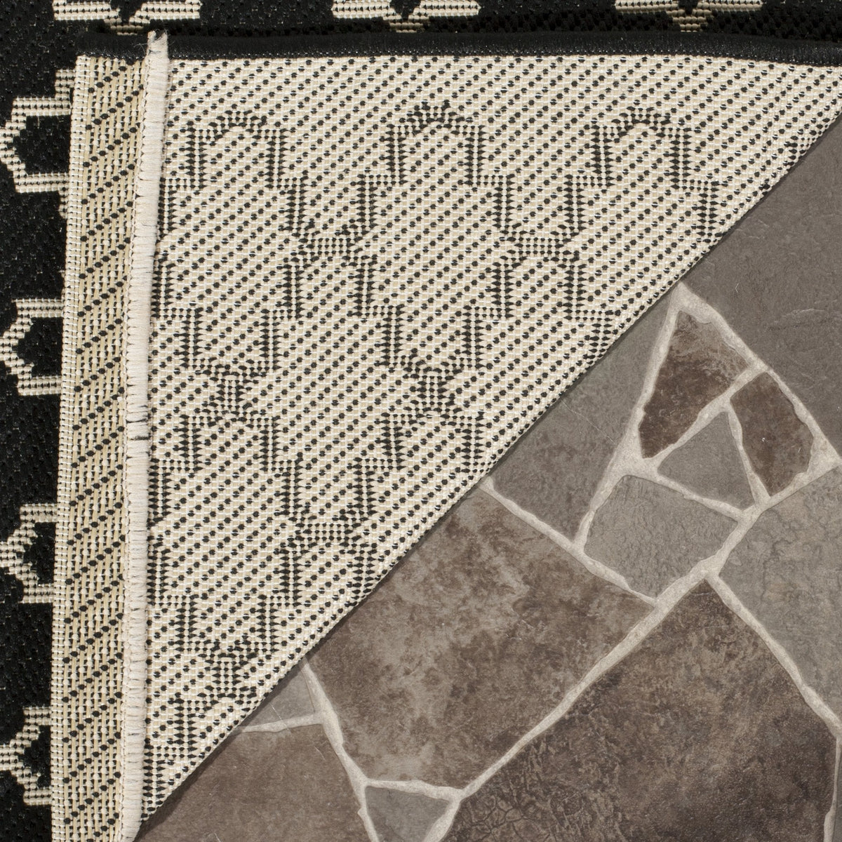 SAFAVIEH Washable Rug Outdoor Courtyard Collection - 7'10" Square, Black & Beige, Non-Shedding & Easy Cleaning, Ideal for Patio, Backyard, Mudroom (CY6919-226)