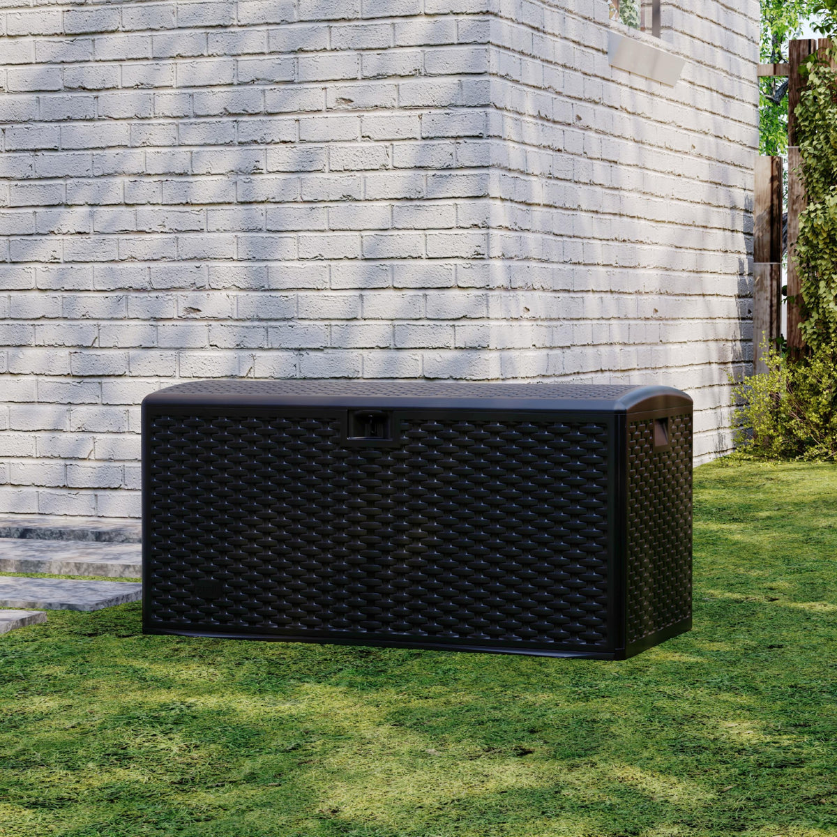 73 Gallon Waterproof Large Resin Deck Box Indoor Outdoor, Lockable Storage Container for Patio Furniture Cushions, Throw Pillows, Garden Tools, and Pool Floats, Black