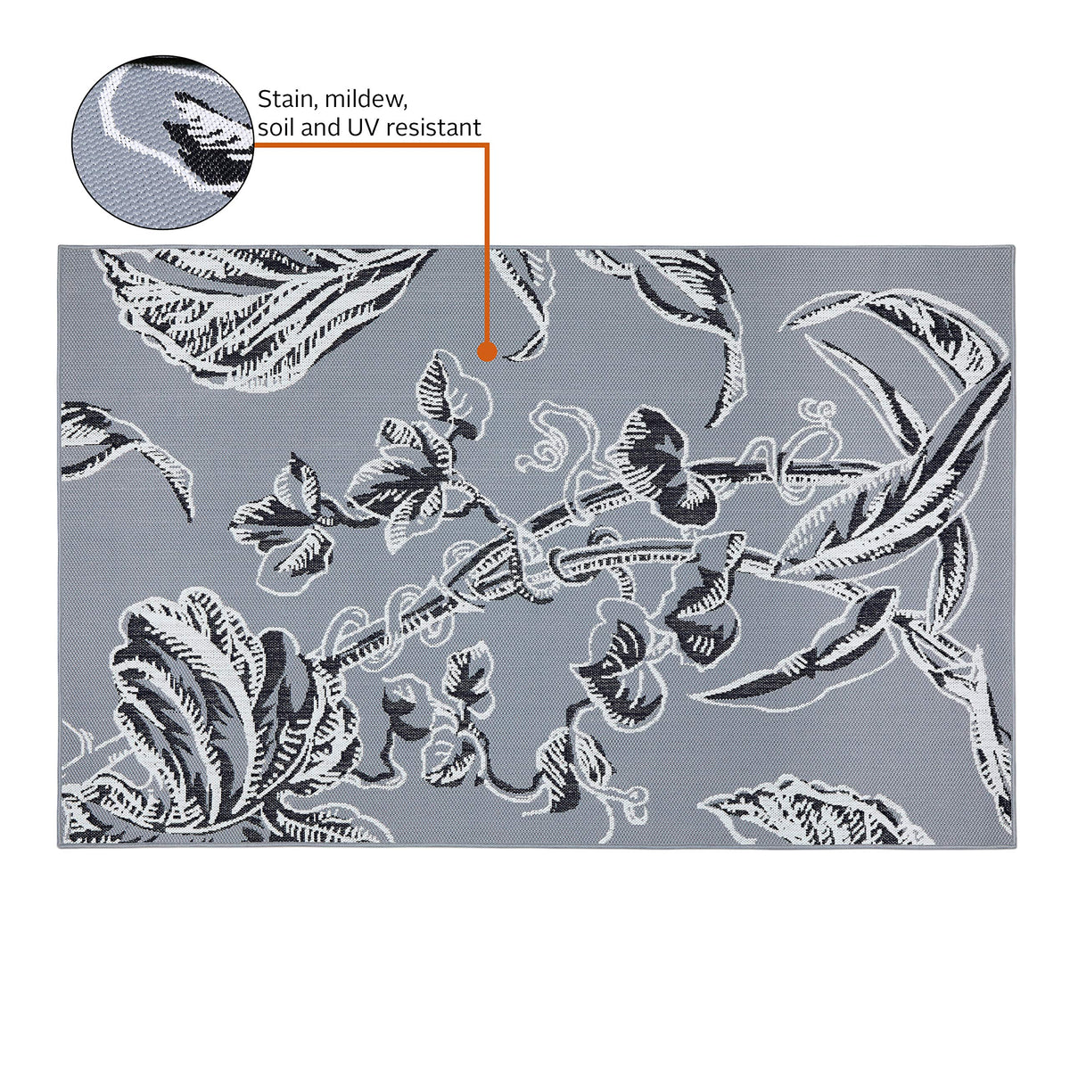Classic Accessories for Vera Bradley Indoor/Outdoor Rug, 5 x 8 Foot, Rain Forest Toile Gray