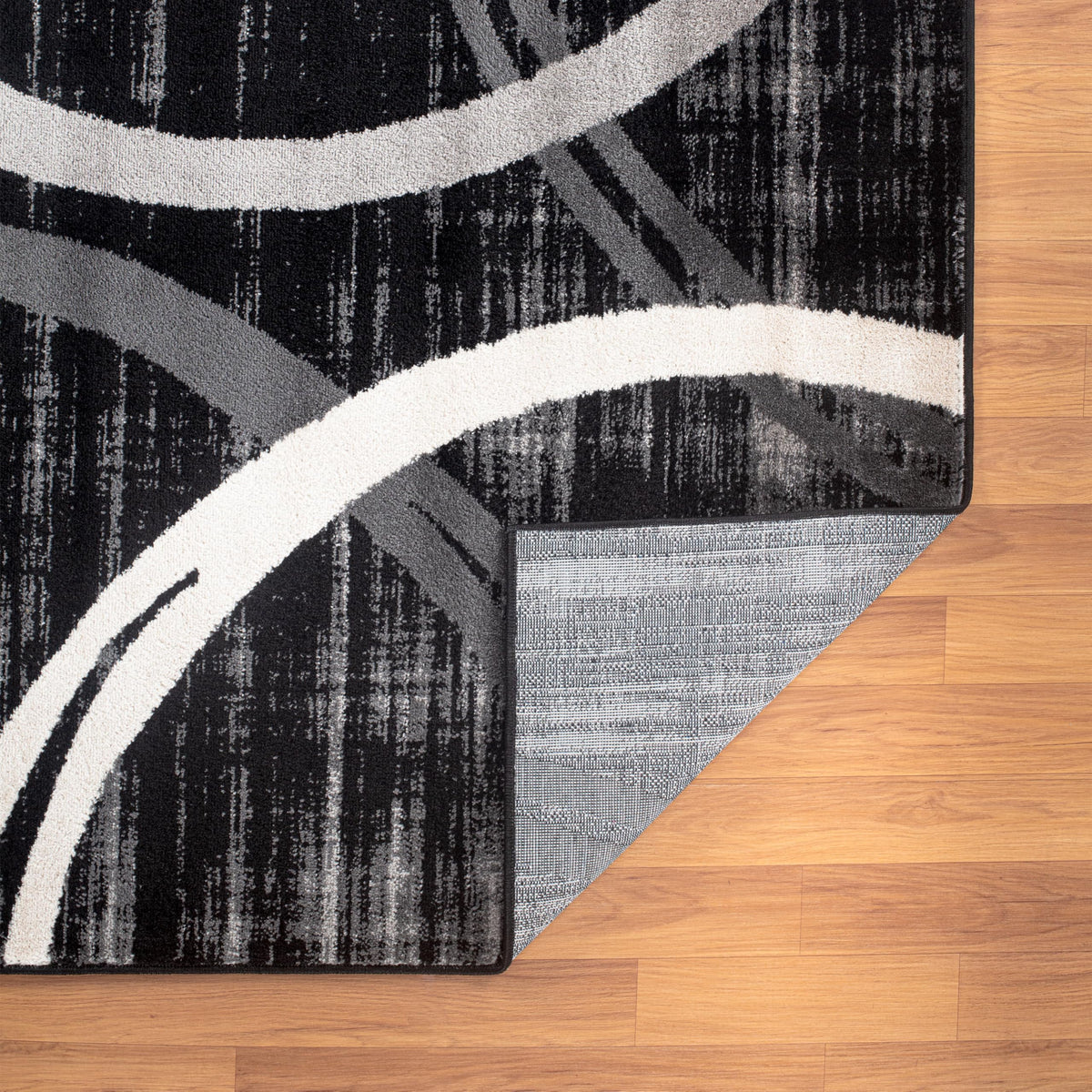 Rugshop Modern Wavy Circles Design Runner Rug, Non-Shedding Carpet for Hallway, Entryway, or Kitchen, Black, 2' x 7'2"