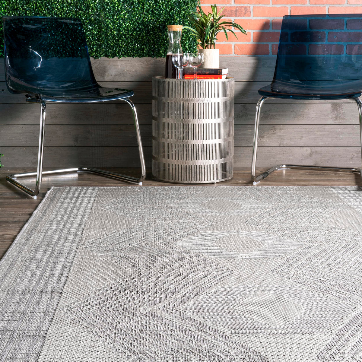 Nuloom Ranya Light Grey/Ivory, 8' Round, Tribal Geometric, Soft and Cozy, High Traffic, Stain Resistant, Easy Clean, Durable Area Rug for Indoor/Outdoor Patio, Deck, Porch, Garden, Courtyard