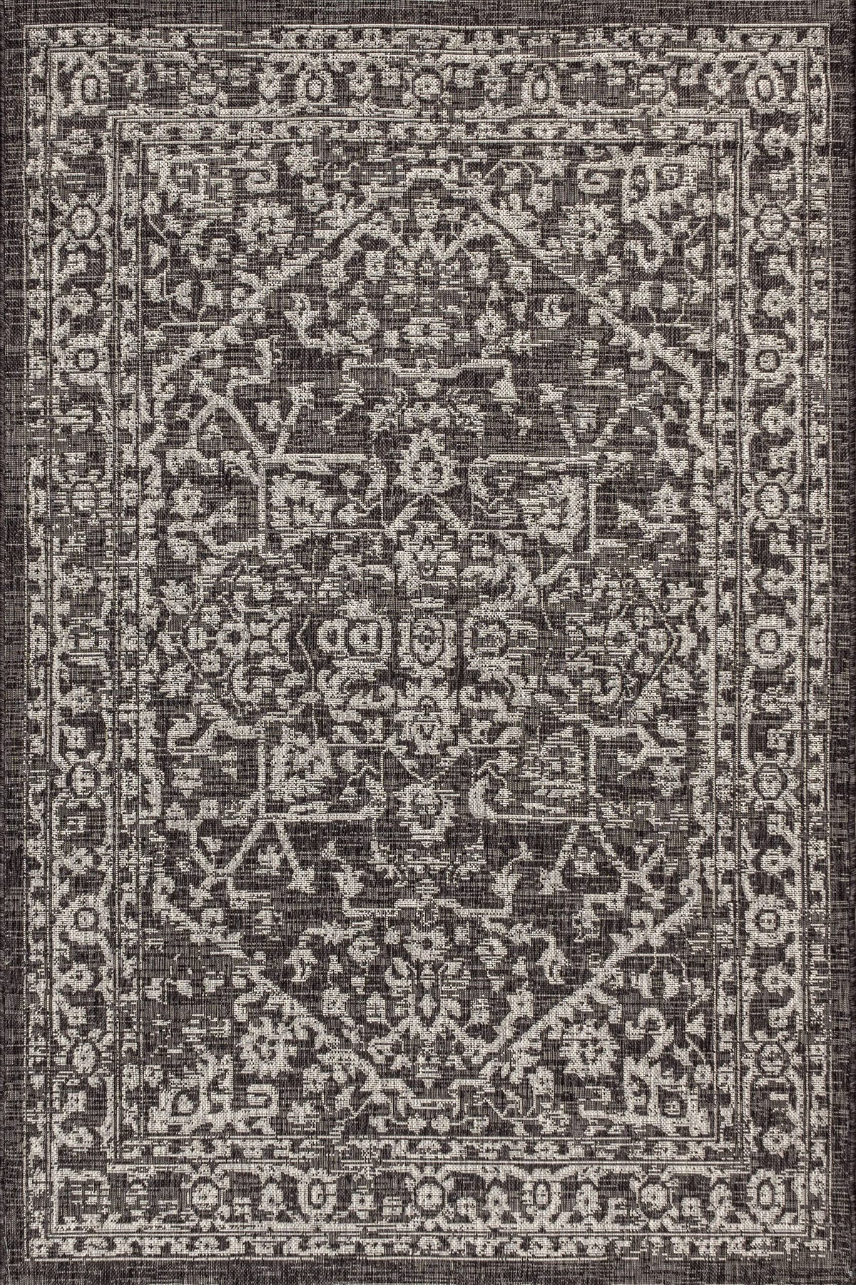JONATHAN Y Boho Medallion Indoor Outdoor Area Rug 8X10 Black/Gray, Malta Textured Weave for Backyard, Patio, Porch, Easy-Cleaning, High Traffic, Pet-Friendly, Non-Shedding (SMB104C-8)
