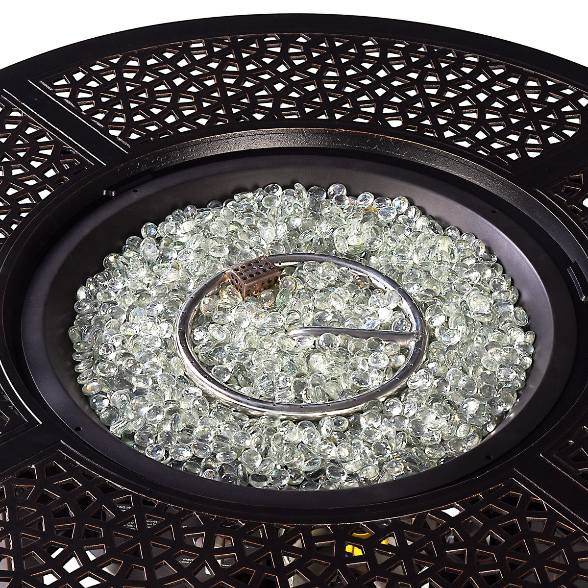 Aluminum 57,0000 BTU 44 in. Round Propane Black Fire Pit Table with Fire Beads, Lid, Propane Tank Cover and Table Fabric Covers in Copper Finish