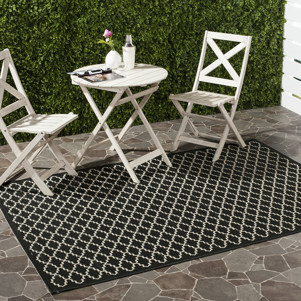 SAFAVIEH Washable Rug Outdoor Courtyard Collection - 7'10" Square, Black & Beige, Non-Shedding & Easy Cleaning, Ideal for Patio, Backyard, Mudroom (CY6919-226)