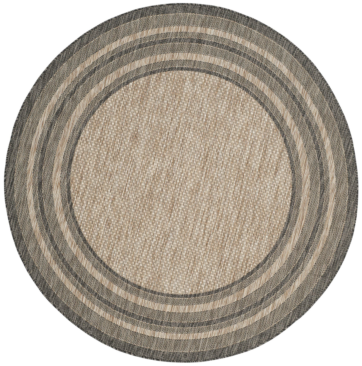 SAFAVIEH Courtyard Collection 6'7'' Round Natural / Black CY8475 Indoor/ Outdoor Patio Backyard Mudroom Area Rug