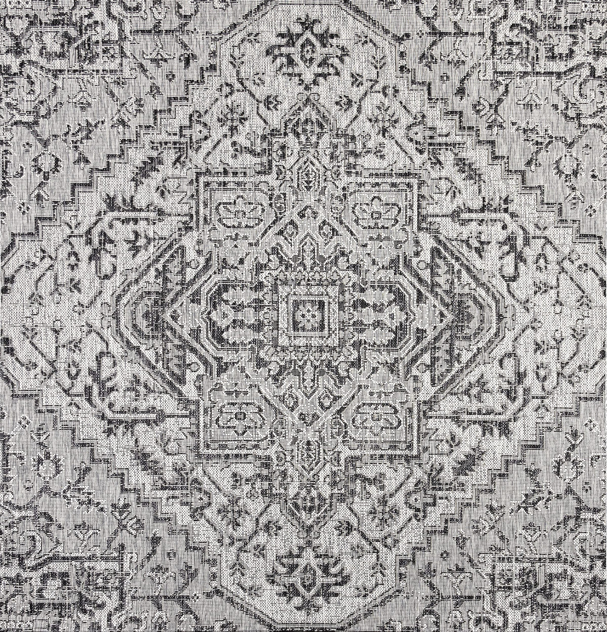 JONATHAN Y Boho Medallion Indoor Outdoor Square Area Rug 9X9 Black/Gray, Estrella Textured Weave for Backyard, Patio, Porch, Easy-Cleaning, High Traffic, Pet-Friendly, Non-Shedding (SMB105D-9SQ)